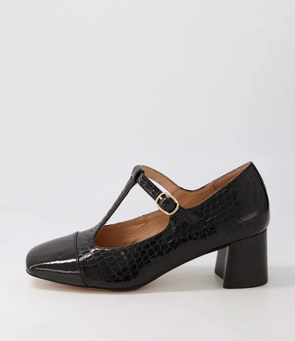 Women DIANA FERRARI Cadee Black Croc Patent Leather Heels