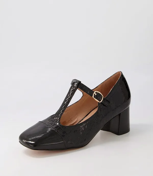 Women DIANA FERRARI Cadee Black Croc Patent Leather Heels