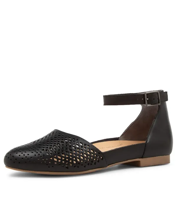 Women ZIERA Camay Xf Black Leather Flat Shoes