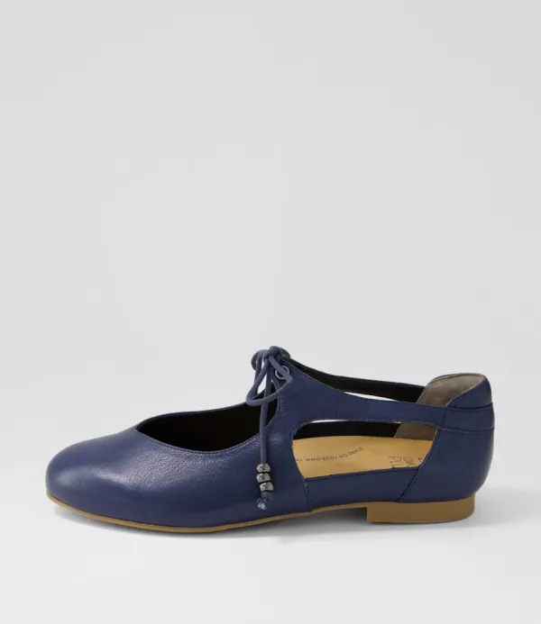 Women ZIERA Campo Xf Navy Leather Lace Up Flats