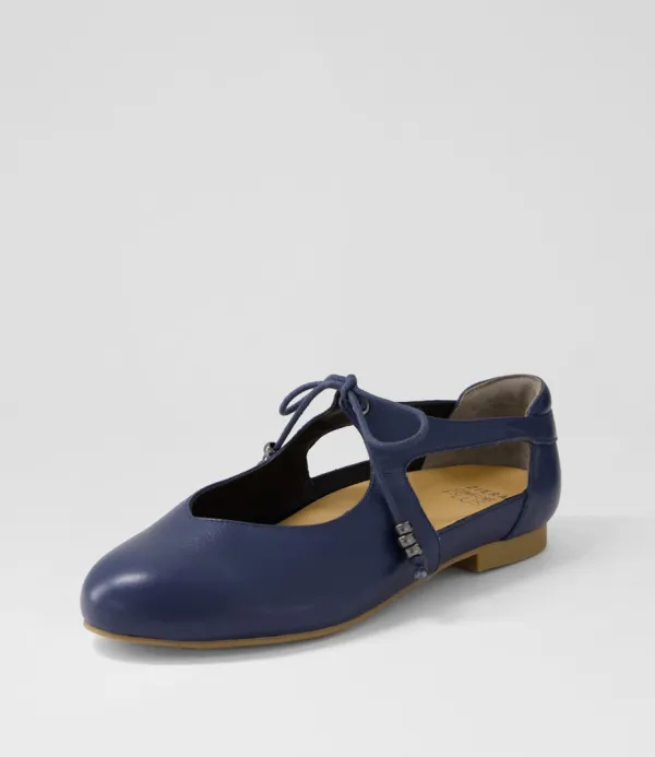 Women ZIERA Campo Xf Navy Leather Lace Up Flats