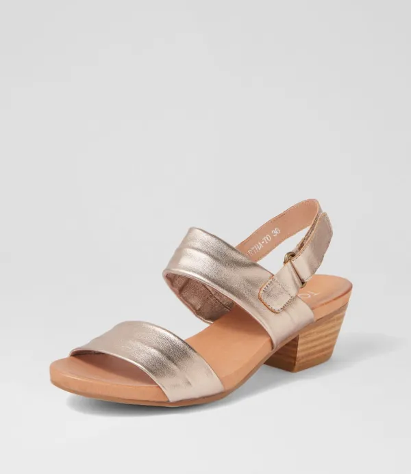Women TOP END Cartha Champagne Leather Sandals