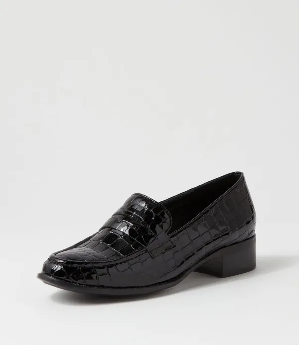 Women DJANGO & JULIETTE Cathi Black Patent Croc Heels