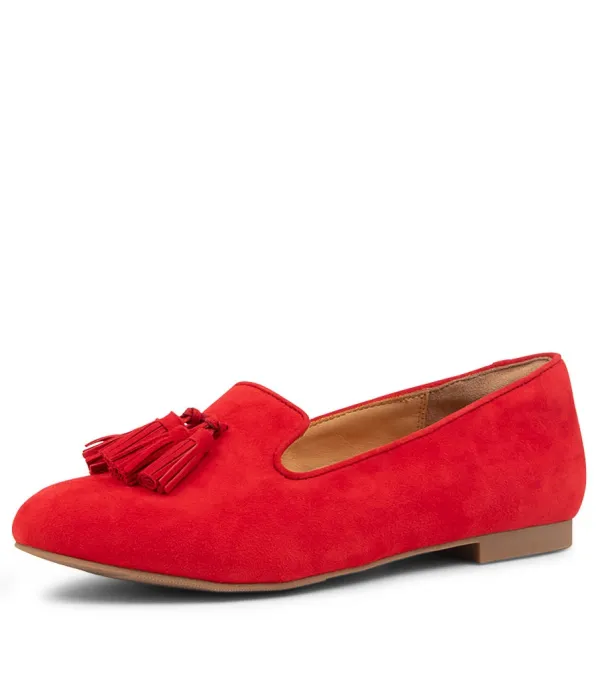 Women ZIERA Charter Xf Red Suede Flat Shoes
