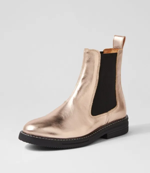 Women ROLLIE Chelsea Rise Boot Rose Gold Foil Leather Chelsea Boots