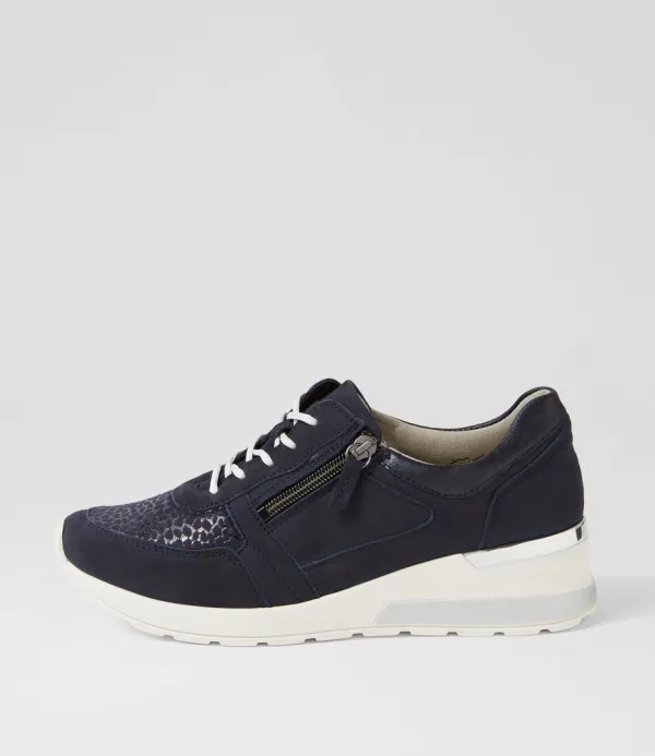 Women WALDLAUFER Clara 01 Marine Notte Suede Sneakers