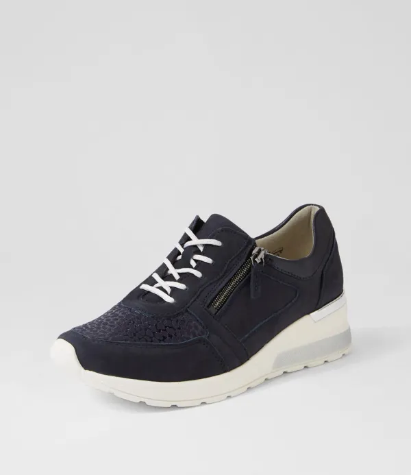 Women WALDLAUFER Clara 01 Marine Notte Suede Sneakers