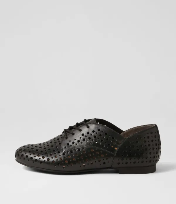 Women ZIERA Clarey Xf Black Leather Lace Up Flats