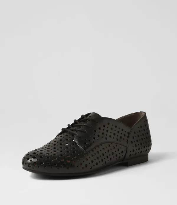 Women ZIERA Clarey Xf Black Leather Lace Up Flats