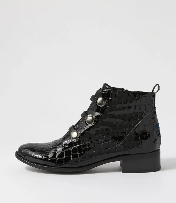 Women DJANGO & JULIETTE Clemens Black Patent Croc Ankle Boots