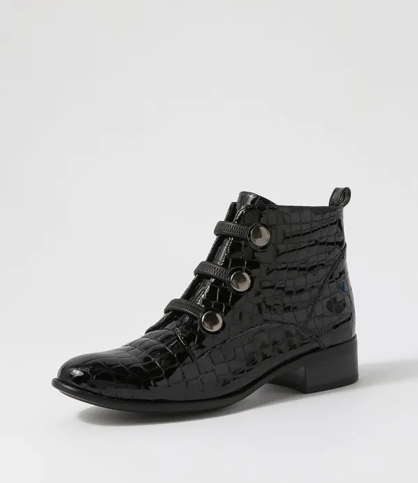 Women DJANGO & JULIETTE Clemens Black Patent Croc Ankle Boots