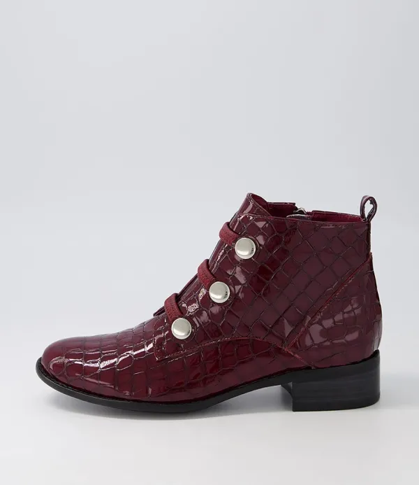 Women DJANGO & JULIETTE Clemens Claret Patent Croc Ankle Boots
