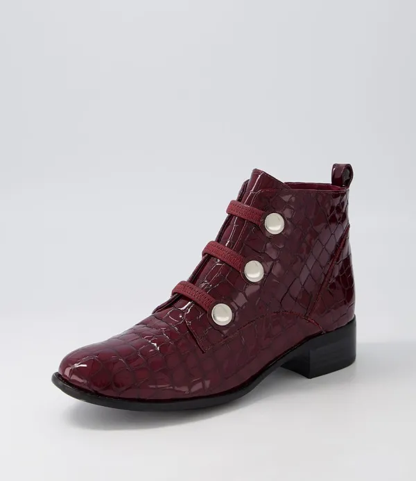 Women DJANGO & JULIETTE Clemens Claret Patent Croc Ankle Boots