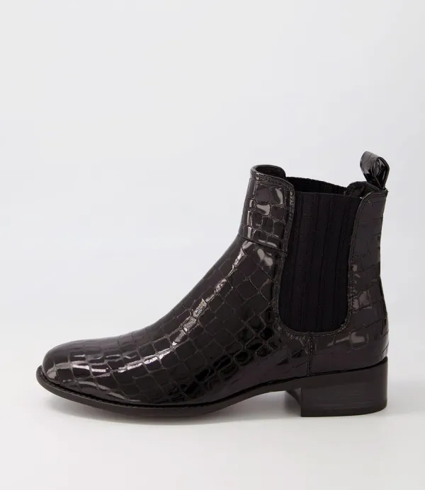 Women DJANGO & JULIETTE Cohen Black Patent Croc Chelsea Boots