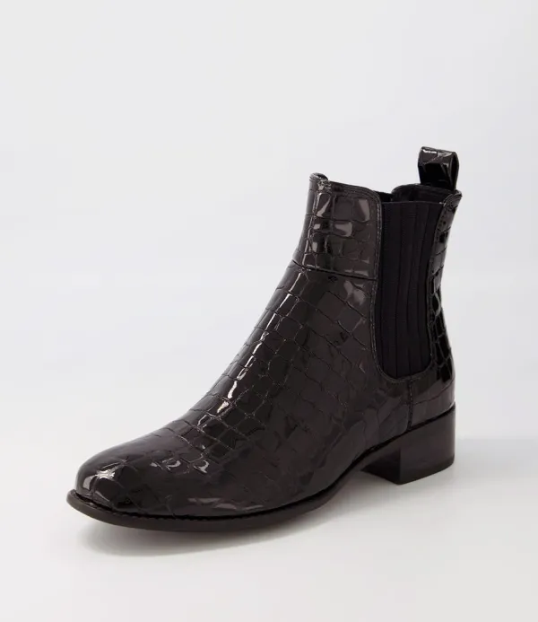Women DJANGO & JULIETTE Cohen Black Patent Croc Chelsea Boots