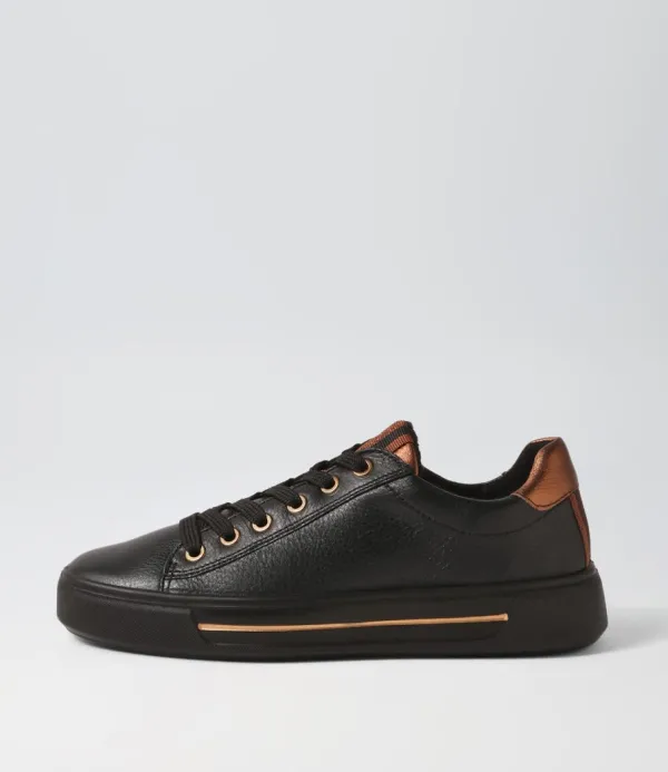 Women ARA Courtyard 02 Black Leather Sneakers