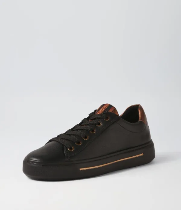 Women ARA Courtyard 02 Black Leather Sneakers
