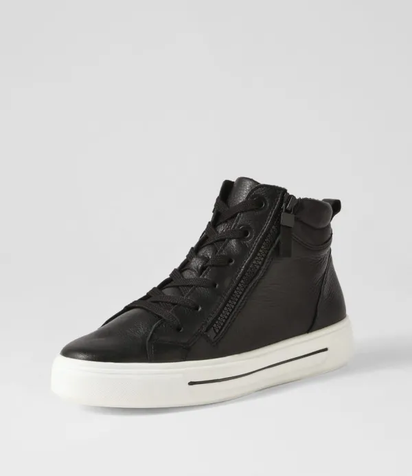 Women ARA Courtyard 04 Schwarz Leather Lace Up Boots