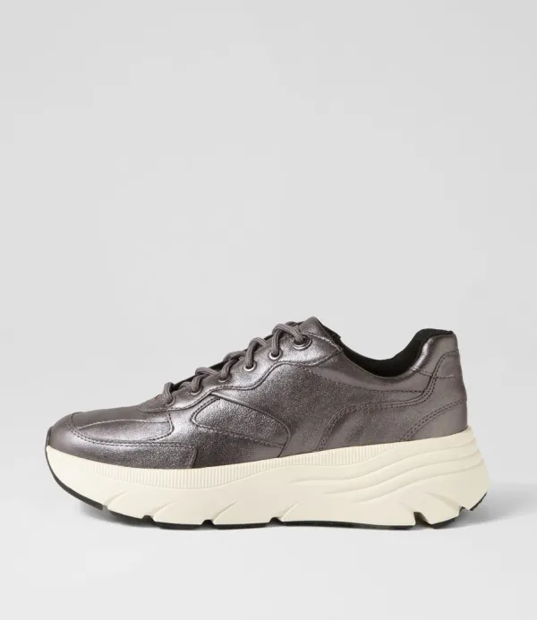 Women GEOX D Diamanta A Gun Leather Sneakers