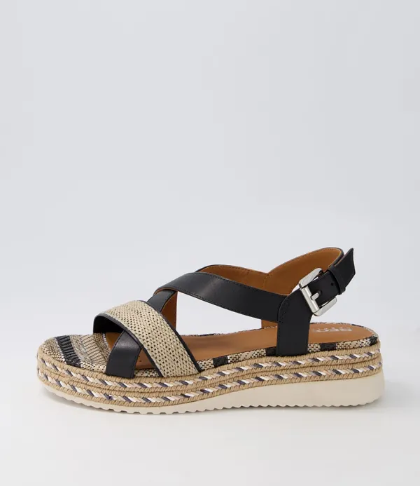 Women GEOX D Eolie D Black Leather Sandals