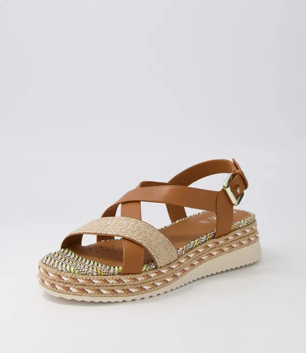 Women GEOX D Eolie D Camel Sand Leather Sandals