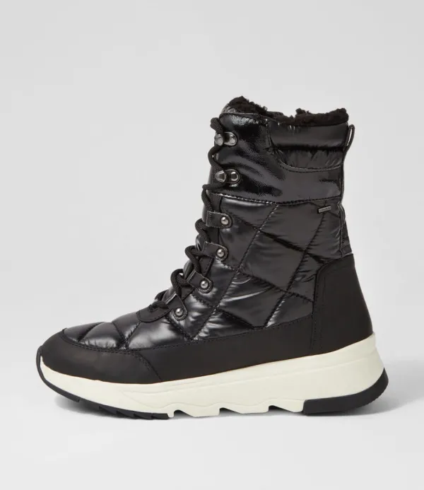 Women GEOX D Falena B Abx B Black Leather Calf Boots