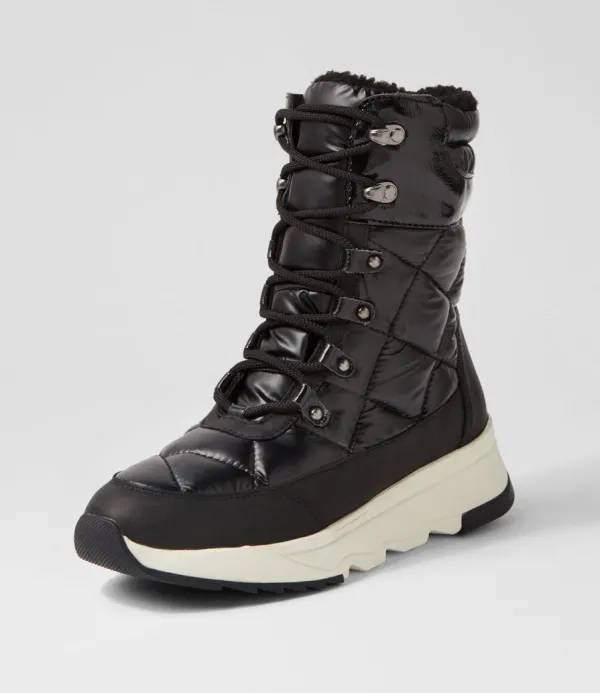 Women GEOX D Falena B Abx B Black Leather Calf Boots