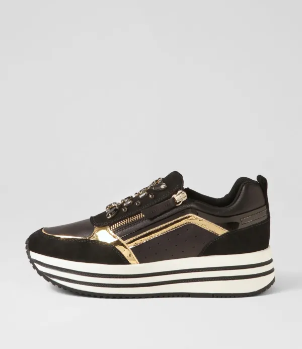 Women GEOX D Kency B Black Suede Leather Sneakers