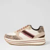 Women GEOX D Kency Off White Light Taupe Leather Suede Sneakers