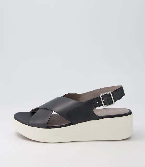Women GEOX D Laudara B Black Leather Sandals
