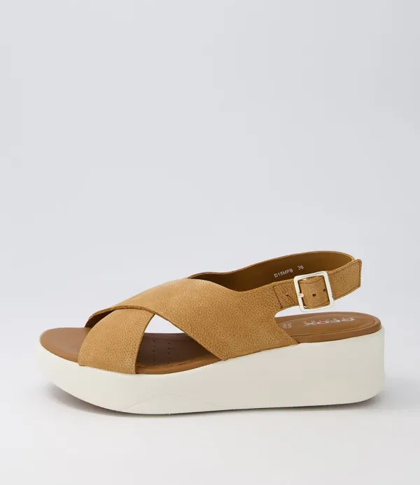 Women GEOX D Laudara B Cognac Nubuck Sandals