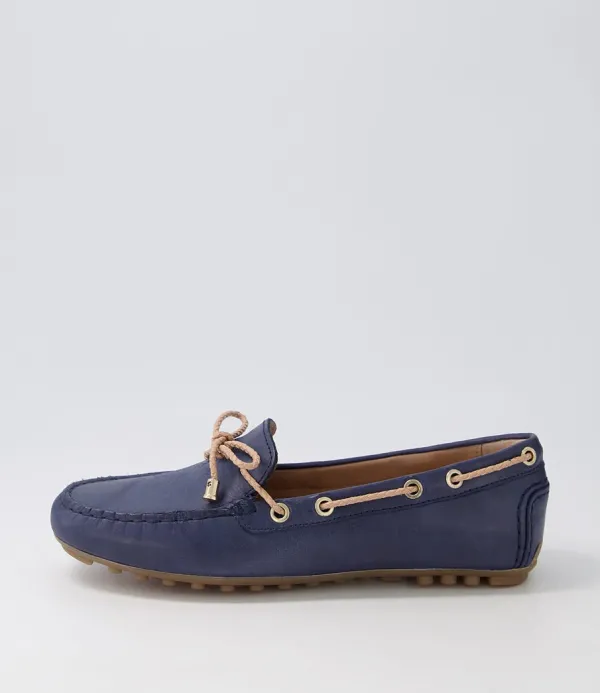 Women GEOX D Leelyan C Blue Sand Leather Flat Shoes