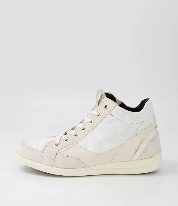 Women GEOX D Myria A Off White Suede Leather Sneakers