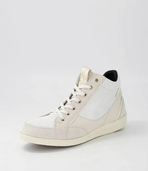 Women GEOX D Myria A Off White Suede Leather Sneakers
