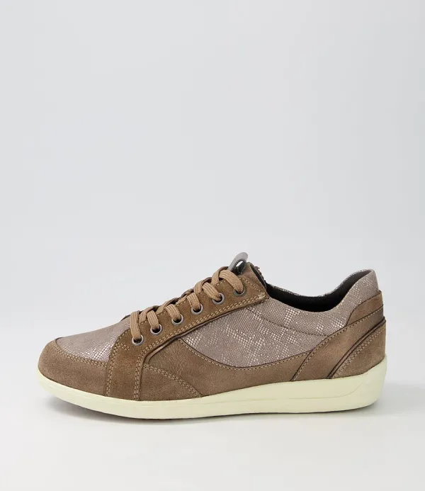 Women GEOX D Myria B Dark Beige Suede Leather Sneakers