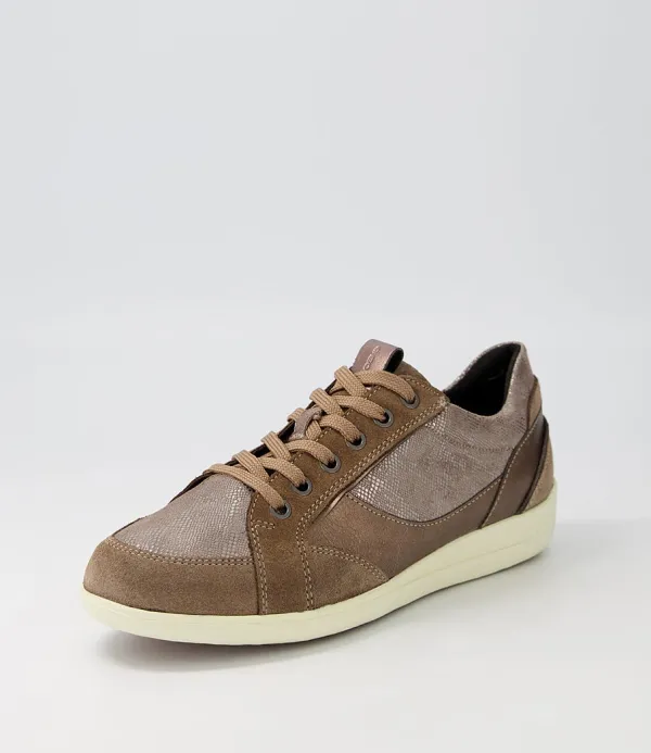 Women GEOX D Myria B Dark Beige Suede Leather Sneakers