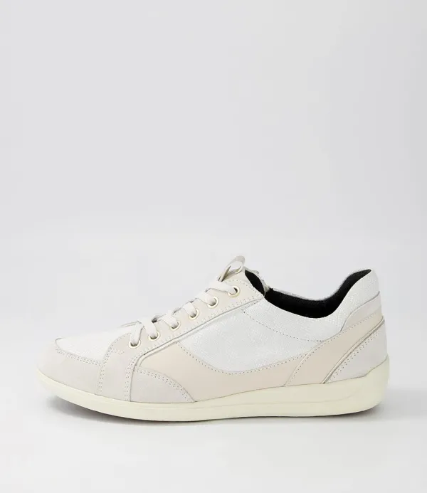 Women GEOX D Myria B Off White Leather Suede Sneakers