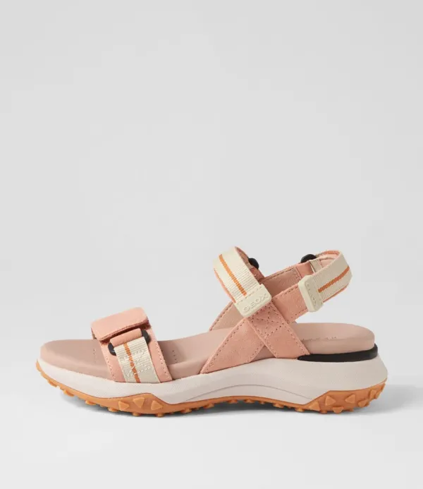 Women GEOX D Sorapis Grip B Peach Beige Suede Sandals