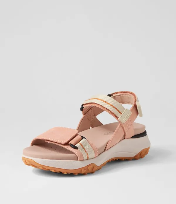 Women GEOX D Sorapis Grip B Peach Beige Suede Sandals