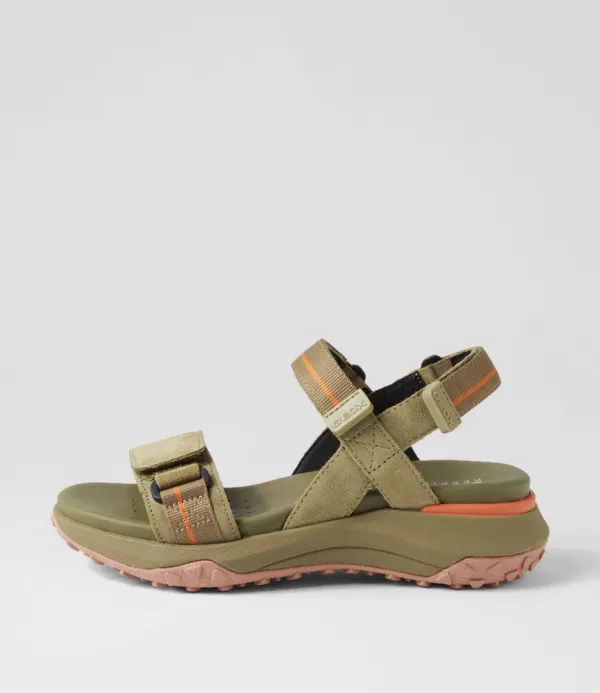 Women GEOX D Sorapis Grip B Pistachio Suede Sandals