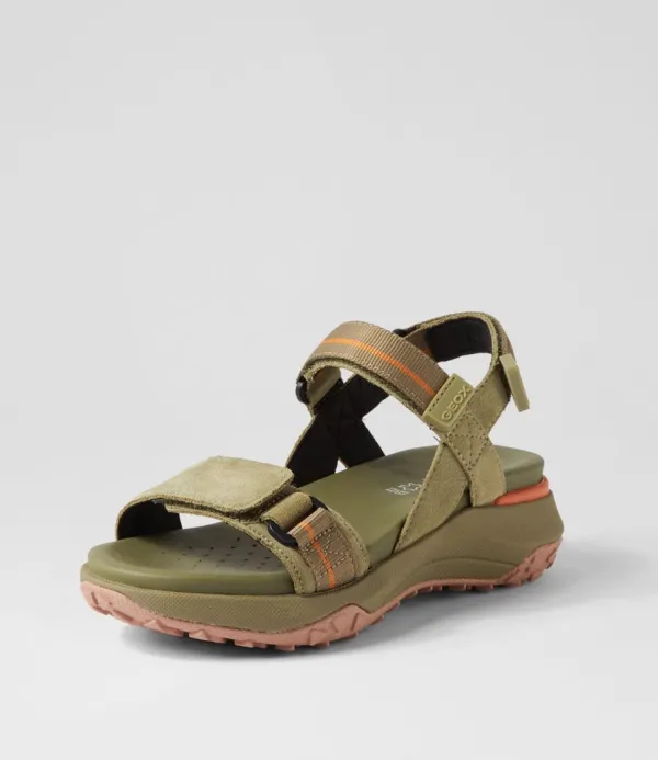 Women GEOX D Sorapis Grip B Pistachio Suede Sandals