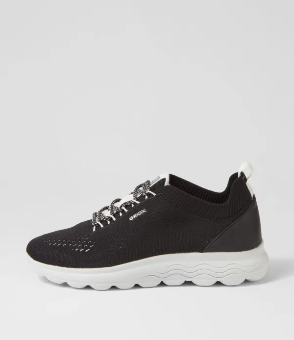 Women GEOX D Spherica A Black White Knit Sneakers