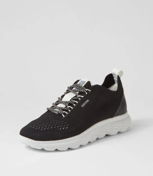 Women GEOX D Spherica A Black White Knit Sneakers