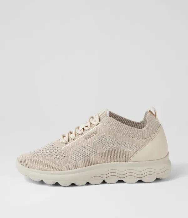 Women GEOX D Spherica A 9T Off White Knit Sneakers