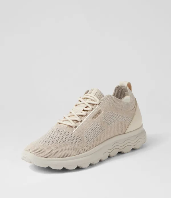 Women GEOX D Spherica A 9T Off White Knit Sneakers