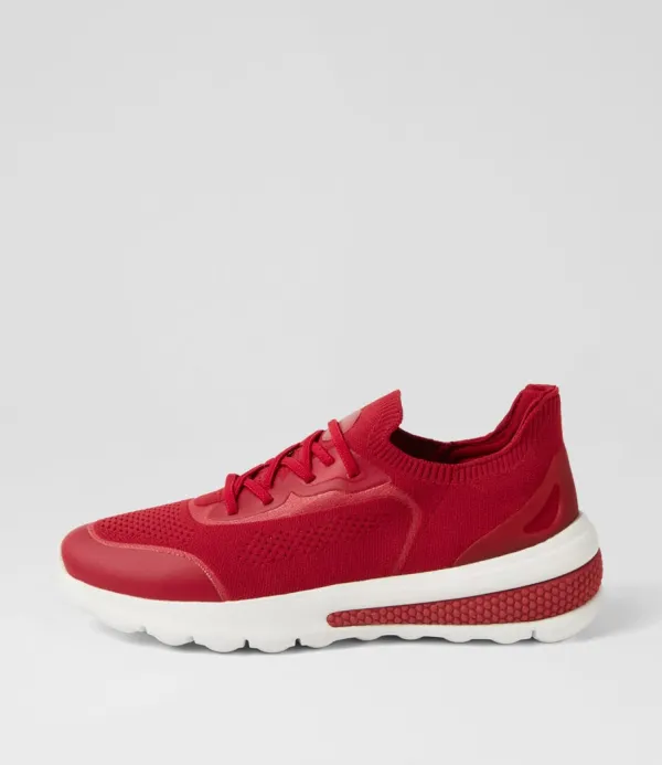 Women GEOX D Spherica Actif A Dark Red Knit Sneakers