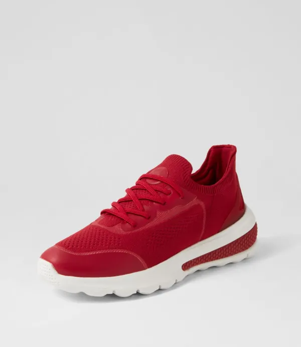 Women GEOX D Spherica Actif A Dark Red Knit Sneakers