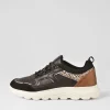 Women GEOX D Spherica C Black Off White Leather Sneakers
