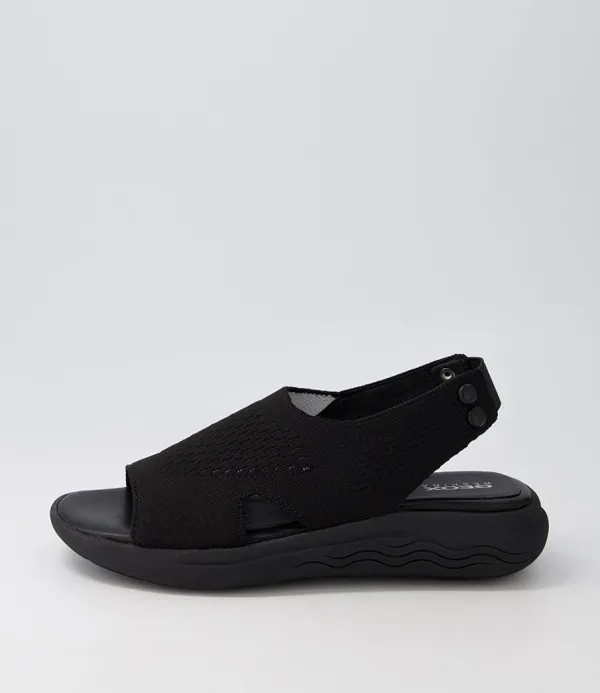 Women GEOX D Spherica Ec5 D Black Knit Sandals