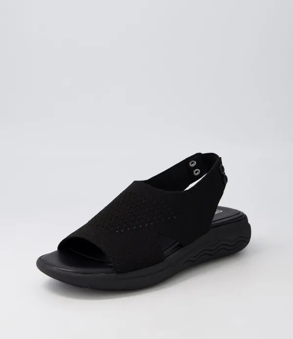 Women GEOX D Spherica Ec5 D Black Knit Sandals
